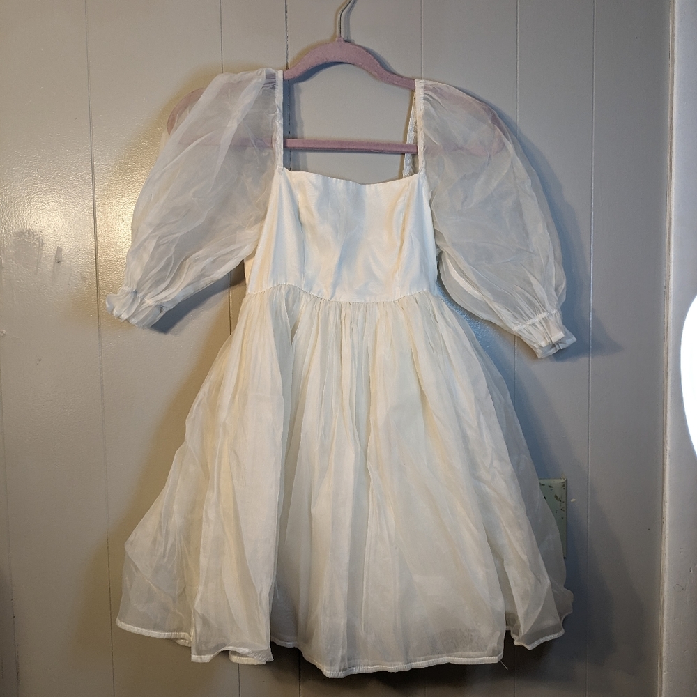 White Puff Sleeve Mini Dress
